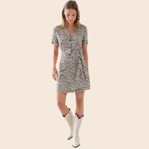 & Other Stories Black & White Side Tie Floral Dot Mini Dress Size 4